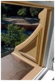 After: detail of repaired original mansard dormer jamb trim. Note original applied molding